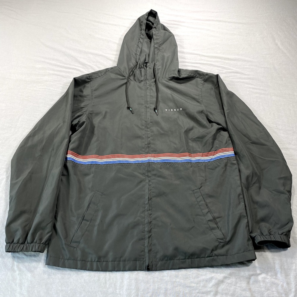 Vissla Jacket Adult Small Black Windbreaker Full‎ Zip Hood Surf Coat Mens